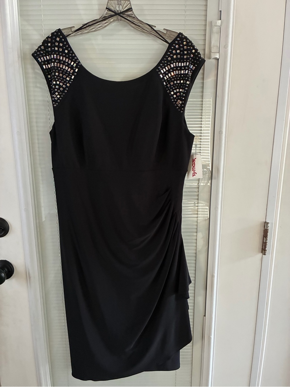 R&M Richards Black Cocktail Dress with Beaded Cap Sleeves